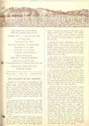 The B.C. Mountaineer 1924 January cover